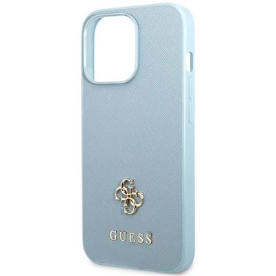 6. Etui Guess Saffiano 4G Small Metal Logo na iPhone 13 Pro / 13 - niebieskie