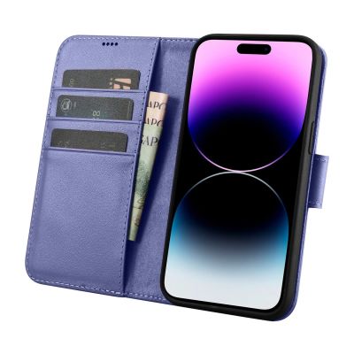 3. iCarer Wallet Case 2in1 etui iPhone 14 Pro skórzany pokrowiec z klapką Anti-RFID jasnofioletowy (WMI14220726-LP)