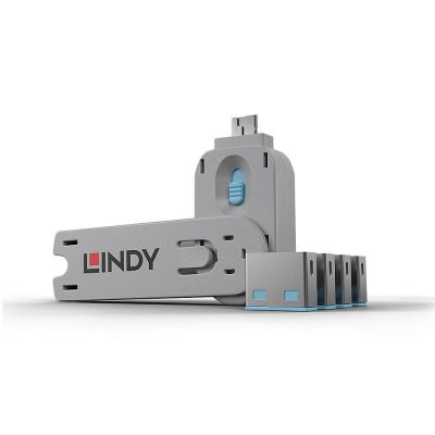 6. Lindy 40452 bloker portów Blokada portu + klucz USB Typu-A Niebieski Kopolimer akrylonitrylo-butadieno-styrenowy (ABS) 5 szt.