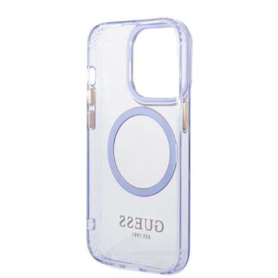 7. Etui Guess Gold Outline Translucent MagSafe na iPhone 14 Pro - purpurowe
