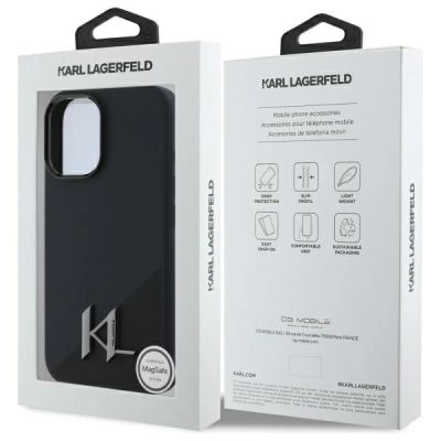 8. Etui Karl Lagerfeld Silicone Shadow Metal Initial MagSafe na iPhone 16 - czarne