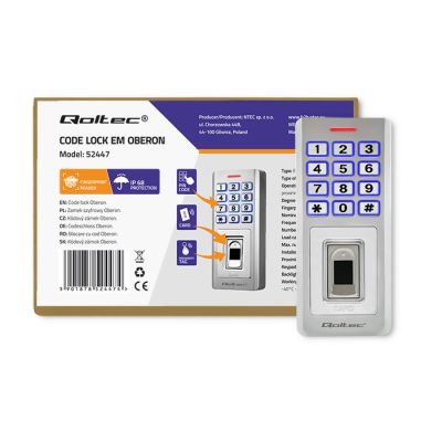 9. QOLTEC ZAMEK SZYFROWY OBERON Z CZYTNIKIEM LINII PAPILARNYCH | RFID | KOD | KARTA | BRELOK | DZWONEK | IP68 | EM