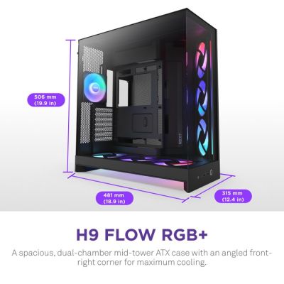 2. NZXT OBUDOWA H9 FLOW RGB+ MIDI TOWER Z OKNEM CZARNA