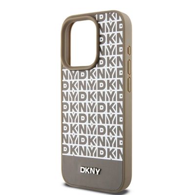 6. Etui DKNY Leather Printed Pattern Metal Logo MagSafe na iPhone 15 Pro Max - brązowe