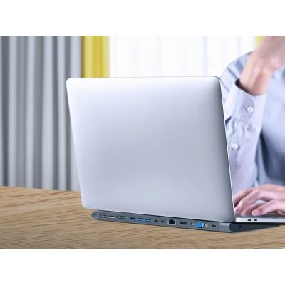 3. GEMBIRD MULTI ADAPTER USB TYPE-C 9W1 (HUB USB + HDMI + VGA + PD + CZYTNIK KART + LAN + AUDIO 3,5 MM) KOLOR SZARY