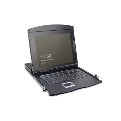 12. Digitus Konsola modułowa z monitorem TFT o przekątnej 17” (43,2 cm), 8-portowym przełącznikiem KVM & touchpadem, klawiatura niemiecka