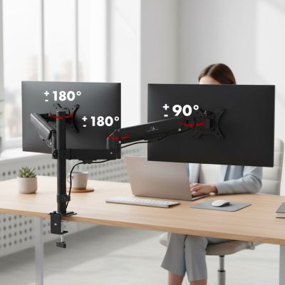 11. MACLEAN UCHWYT NA 2 MONITORY,SPRĘŻYNA GAZOWA, 17"-32", 2-10KG, CZARNY MC-136