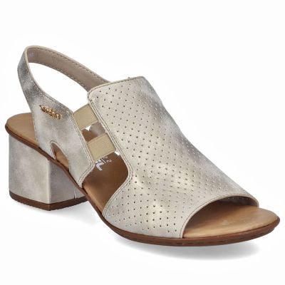 4. Sandały damskie na obcasie wsuwane złote Rieker 64665-60