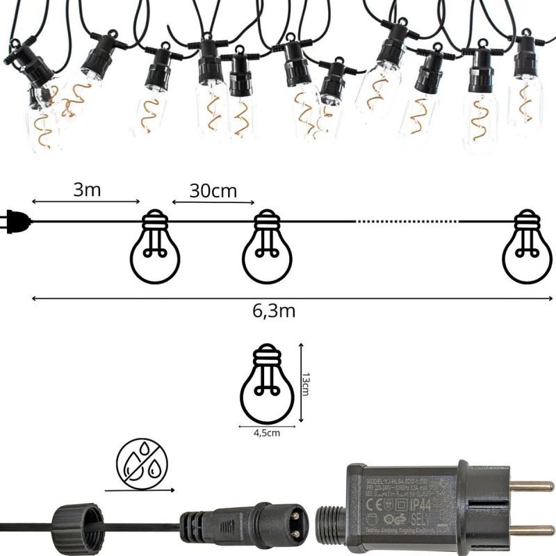 3. PARTY LIGHT GIRLANDA ZEWNĘTRZNA 12 ŻARÓWEK 12LED SPIRALNYCH 6,3M 230V