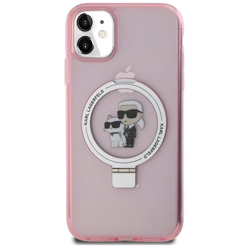 3. Etui Karl Lagerfeld Ring Stand Karl&Choupettte MagSafe na iPhone 11 / Xr - różowe