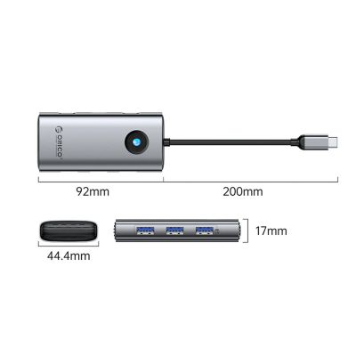 2. Stacja dokująca USB-C Orico PW11 6w1 3x USB-A 3.0 1x USB-C 3.0 1x USB-C PD 100 W 1x HDMI 4K 30Hz - szara