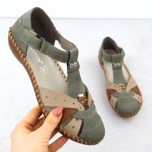 Sandały damskie komfortowe na rzepy zabudowane palce zielone Rieker M1655-54