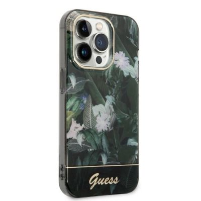 7. Etui Guess Jungle Collection na iPhone 14 Pro - zielone