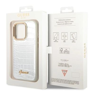 8. Etui Guess Croco Collection na iPhone 14 Pro 6,1" - srebrne