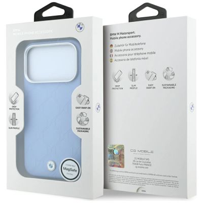 8. Etui BMW Sign Deboss Quilted Metal Logo MagSafe na iPhone 17 Pro / 18 Pro - niebieskie