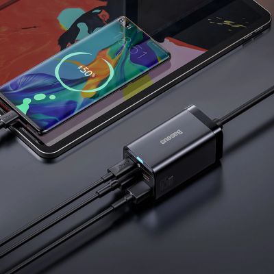 18. Baseus GaN3 Pro szybka ładowarka sieciowa GaN 2 x USB Typ C / 2 x USB 65W PD, QC4.0+, AFC, PPS + kabel USB Typ C - USB Typ C 1m czarny (CCGP040101)