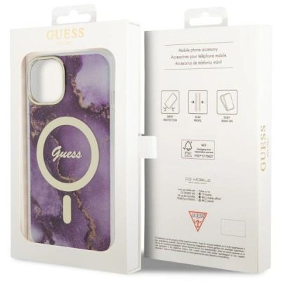 8. Etui Guess Golden Marble MagSafe na iPhone 14 - purpurowe