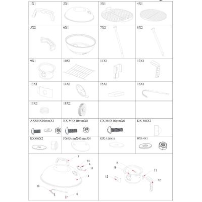 8. GRILL OGRODOWY KULISTY REX STALOWY 46CM Z POPIELNIKIEM