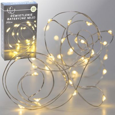 LAMPKI DRUCIKI NA BATERIE GIRLANDA 40 LED CIEPŁY BIAŁY (R)