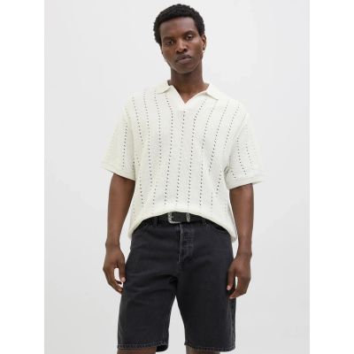 2. Jack&Jones koszulka męska JORPAROS KNIT ESTER SS CROCHET POLO 12272562 SEA SALT