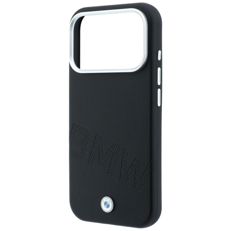 6. Etui BMW Sign Inclined Deboss Letters MagSafe na iPhone 17 Pro / 18 Pro - czarne