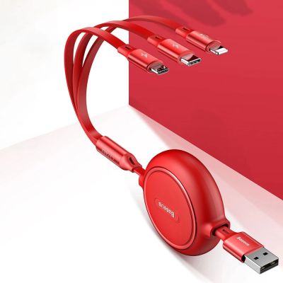 13. Baseus Golden Loop rozwijany kabel 3w1 USB - micro USB / Lightning / USB-C 3.5A 35cm - 120cm czarny (CAMLT-JH01)