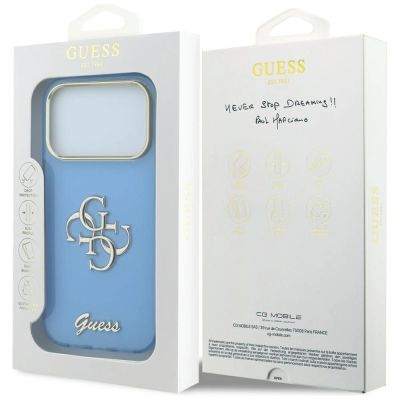 8. Etui Guess IML 4G Script Metal na iPhone 17 Pro / 18 Pro - jasnoniebieskie