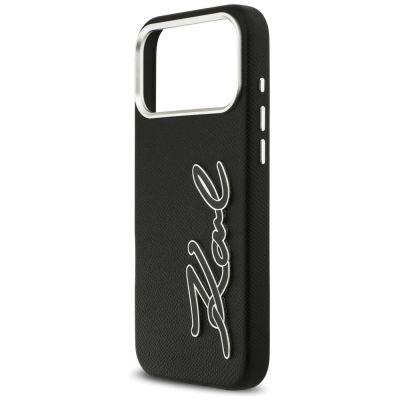 6. Etui Karl Lagerfeld FW Grained Signature Logo na iPhone 17 Pro Max - czarne