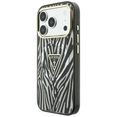 2. Etui Guess IML Zebra Glitter Triangle Logo MagSafe na iPhone 17 Pro Max / 18 Pro Max  - srebrne