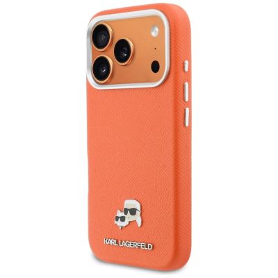 2. Etui Karl Lagerfeld Karl & Choupette Head Pins Saffiano MagSafe na iPhone 17 Pro - pomarańczowe