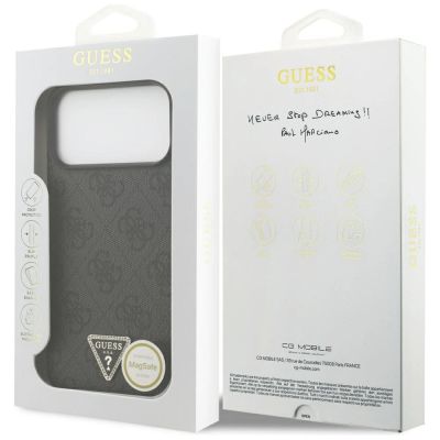 8. Etui Guess Leather 4G Triangle Strass MagSafe na iPhone 17 Pro Max - czarne