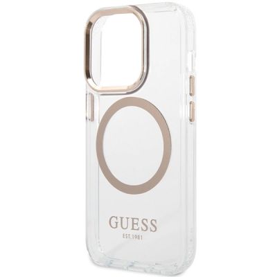6. Etui Guess Metal Outline MagSafe na iPhone 15 Pro - złote