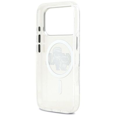 7. Etui Karl Lagerfeld IML Glitter Karl & Choupette Sketch Logo MagSafe na iPhone 17 Pro - przezroczyste