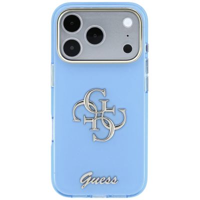 3. Etui Guess IML 4G Script Metal na iPhone 17 Pro / 18 Pro - jasnoniebieskie