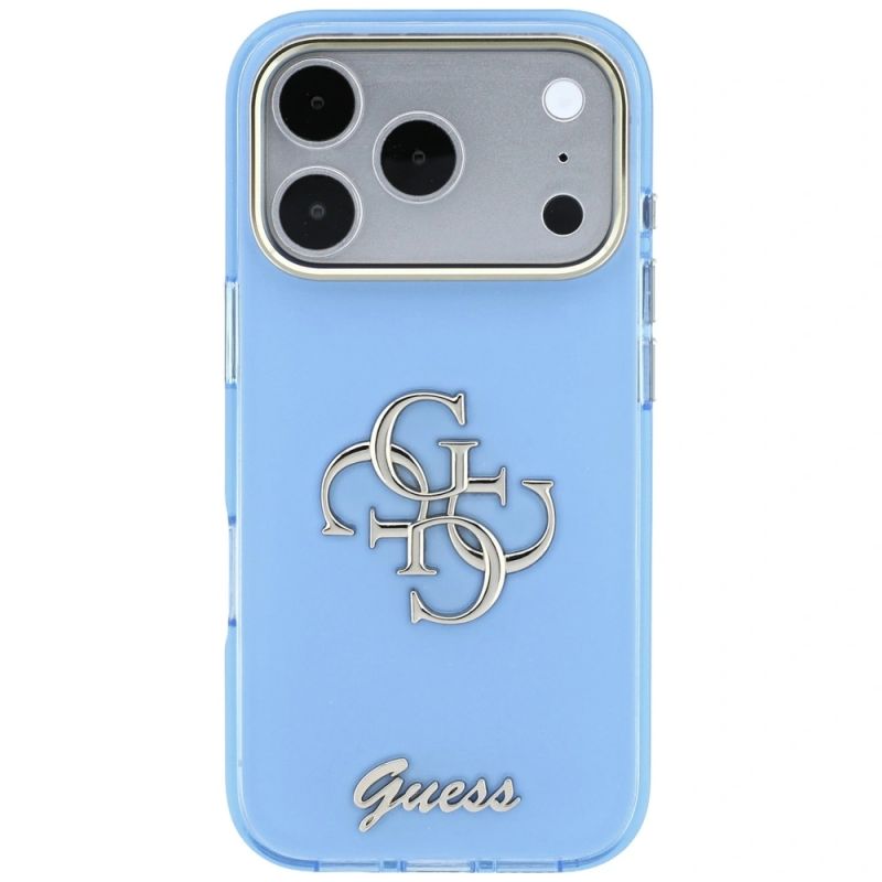 3. Etui Guess IML 4G Script Metal na iPhone 17 Pro / 18 Pro - jasnoniebieskie
