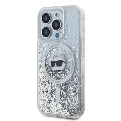 8. Etui Karl Lagerfeld Liquid Glitter Choupette Head MagSafe na iPhone 14 Pro - przezroczyste