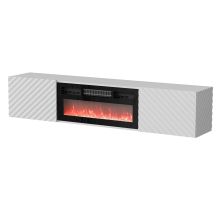 Szafka RTV LARA 183x35x37 biały mat + czarny kominek
