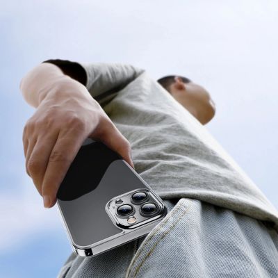 13. Baseus Frosted Glass Case etui pokrowiec do iPhone 13 Pro Max sztywna obudowa z żelową ramką przezroczysty (ARWS000202)