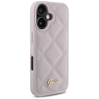 4. Etui Guess Quilted Metal Logo na iPhone 16 - różowe