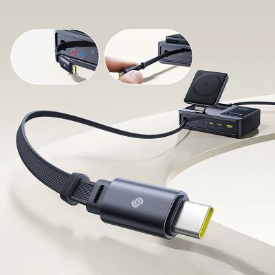 16. Stacja ładująca Baseus NOMOS 140W Qi2 5w1 bezprzewodowa ze zwijanym kablem USB-C i wyświetlaczem cyfrowym - czarna