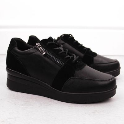 2. Skórzane sneakersy damskie na koturnie czarne Sergio Leone PB236-S