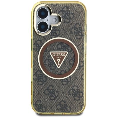 3. Etui Guess IML Metal Glitter 4G Circle Triangle MagSafe na iPhone 16 - brązowy