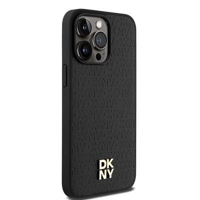 4. Etui DKNY Leather Monogram Pattern Metal Logo MagSafe na iPhone 15 Pro Max - czarne