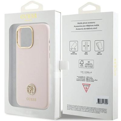 8. Etui Guess Silicone Logo Strass 4G na iPhone 15 Pro Max - różowe