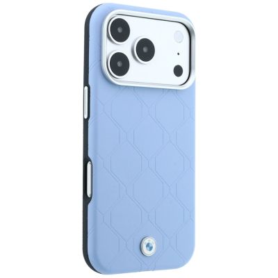 4. Etui BMW Sign Deboss Quilted Metal Logo MagSafe na iPhone 17 Pro / 18 Pro - niebieskie