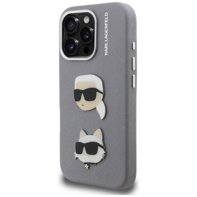 2. Etui Karl Lagerfeld FW Grained Karl & Choupette Heads Pins na iPhone 16 Pro - szare