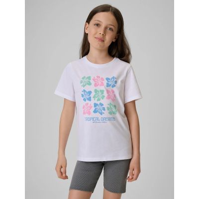 T-shirt bawełniany dziewczęcy 4F 4FJRSS26TTSHF3982-11S
