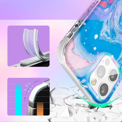 6. Kingxbar Watercolour Series kolorowe etui do iPhone 12 Pro Max niebieskoróżowy