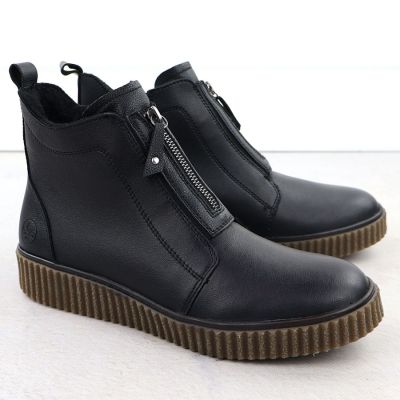 3. Skórzane botki damskie na platformie czarne Rieker Y4354-00