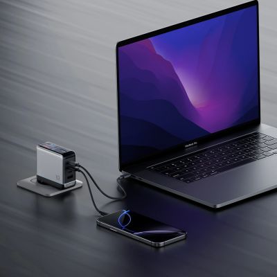 6. Ładowarka sieciowa Cuktech AD1204U 120 W z wyświetlaczem i kablem USB-C - srebrna